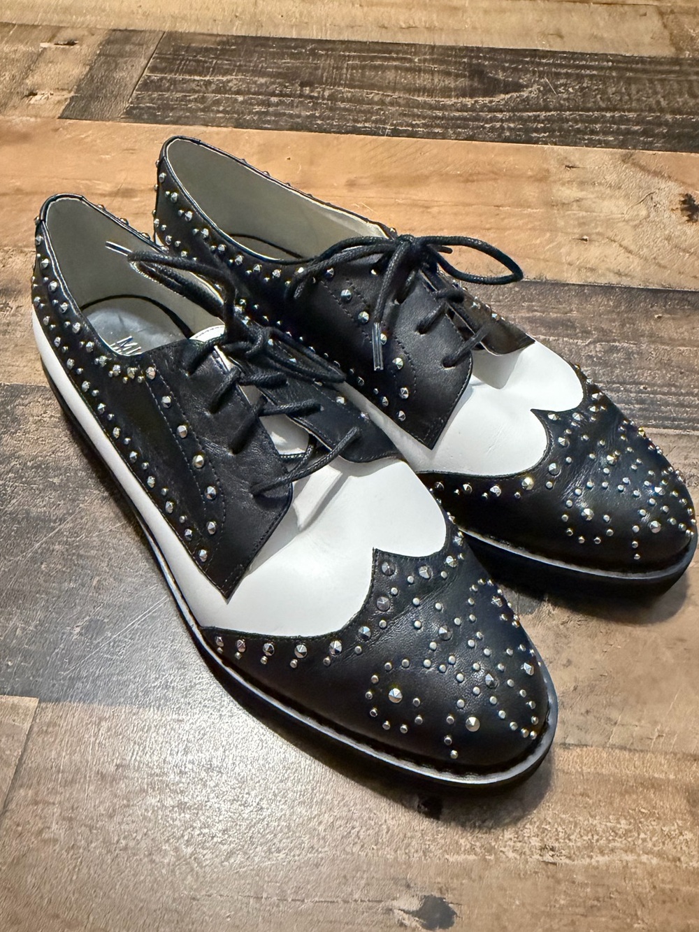 Michael Kors ‘Sophie’ Black & White Studded Leather Oxfords
